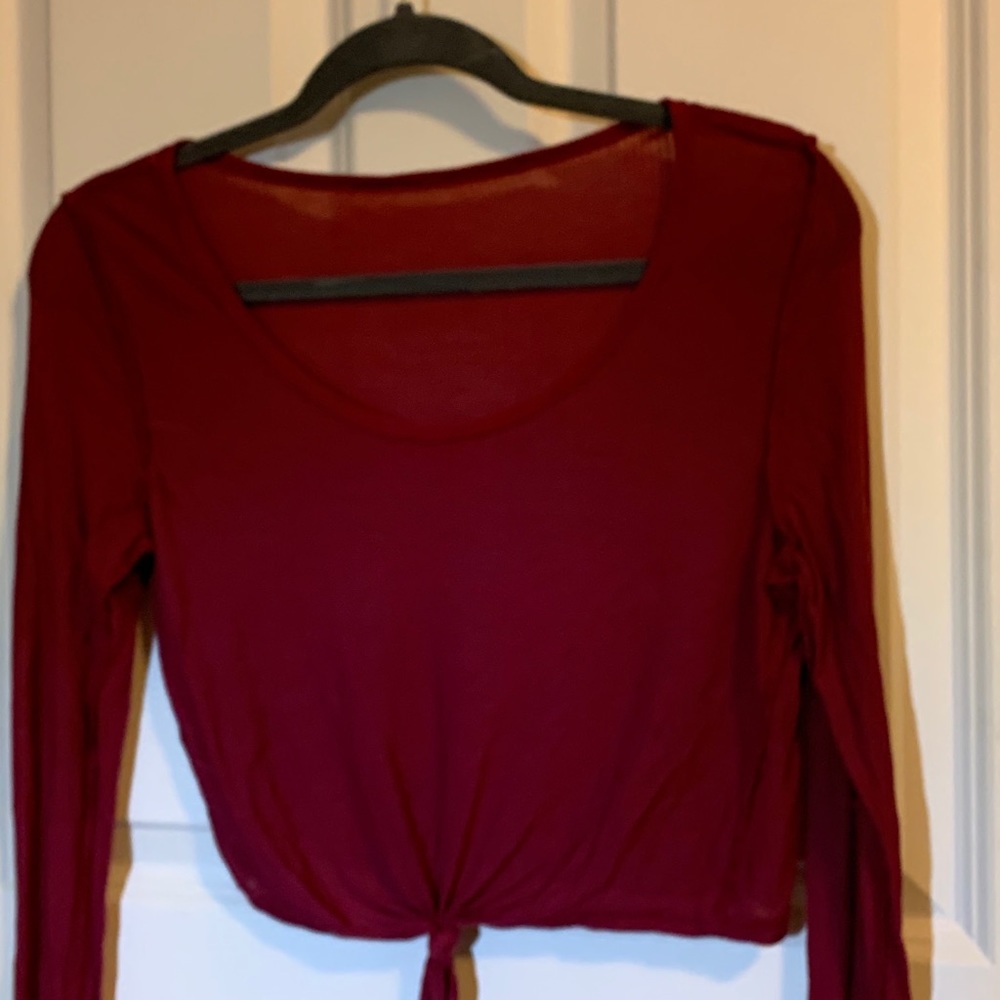 Long Sleeve Thin Crop Top with Tie